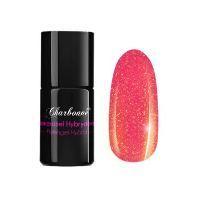 Lakier Hybrydowy CHARBONNE 7 ml kolor 099 neonowy koral z kolorowym brokatem