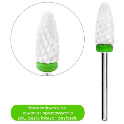 Frez Ceramiczny do zdejmowania żelu stożek zielony - gruba gradacja