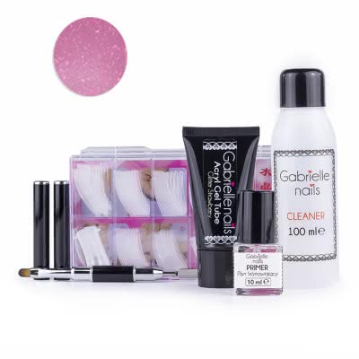 Zestaw Akrylożel Gabrielle Nails acrylgel tuba 30g GLITTER STRAWBERRY dual forms 100 szt