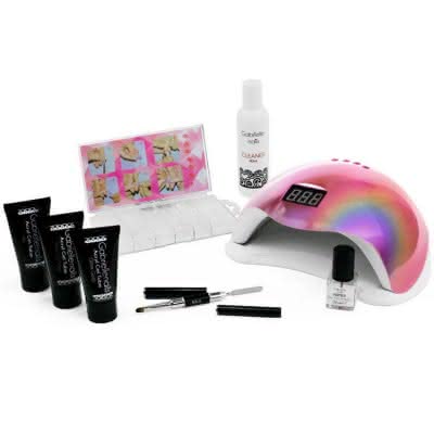 Zestaw Akrylożel Acrylgel 3 tuby 30g, szablony dual forms 100 szt oraz Lampa LED 48W hologram z wyświetlaczem