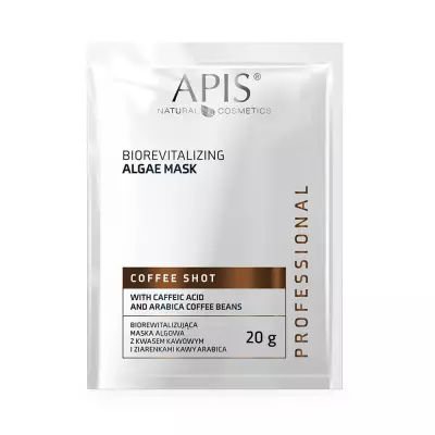 APIS COFFEE SHOT Biorewitalizująca maska algowa z kwasem kawowym i ziarenkami kawy Arabica 20g
