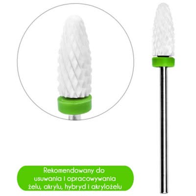 Frez Ceramiczny do zdejmowania żelu stożek cylinder zielony - gruba gradacja