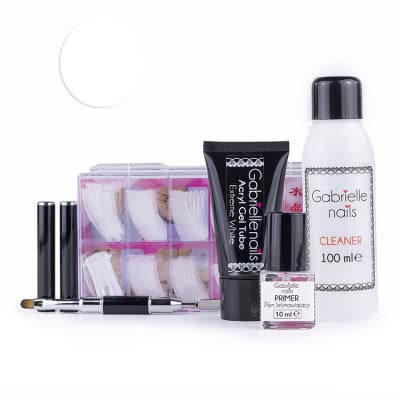 Zestaw Akrylożel Gabrielle Nails acrylgel tuba 30g WHITE dual forms 100 szt