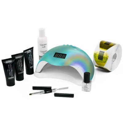 Zestaw Akrylożel Akrylgel 3 tuby 30g, szablon szeroki 100 szt z lampą LED 48W hologram z wyświetlaczem