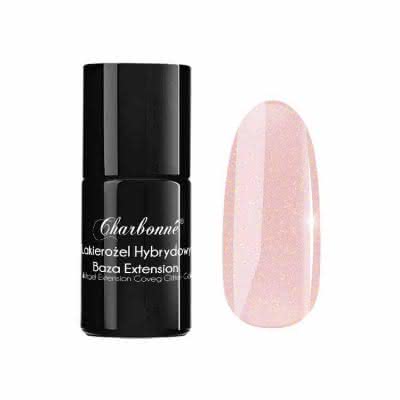 Lakier Hybrydowy CHARBONNE Base EXTENSION COVER Glitter Gold do przedłużania i utwardzania naturalnej płytki typu HARD 15ml