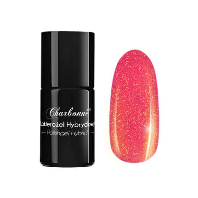 Lakier Hybrydowy CHARBONNE 15 ml kolor 099 neonowy koral z kolorowym brokatem