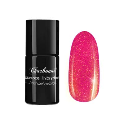 Lakier Hybrydowy CHARBONNE 15 ml kolor 098 neonowy róż z kolorowym brokatem