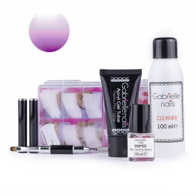 Zestaw Akrylożel Gabrielle Nails acrylgel tuba 30g THERMO PINK/ WHITE dual forms 100 szt