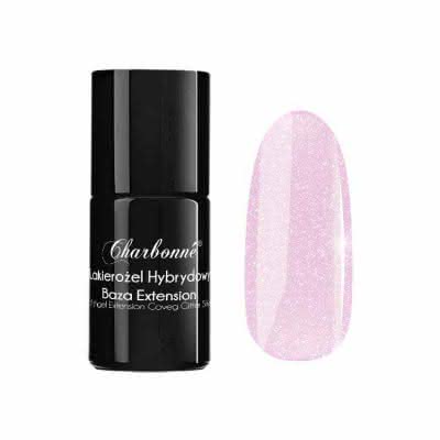Lakier Hybrydowy CHARBONNE Base EXTENSION COVER Glitter Silver do przedłużania i utwardzania naturalnej płytki typu HARD 15ml